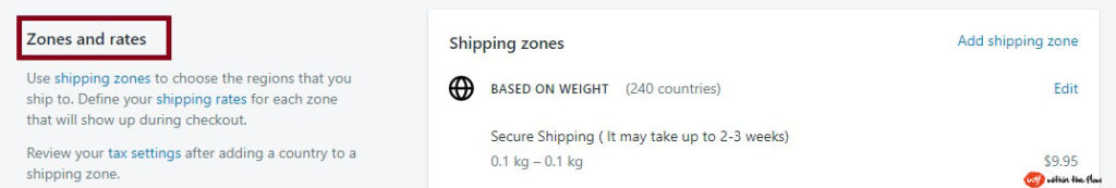 Zones & Rates for setting up free products shipping