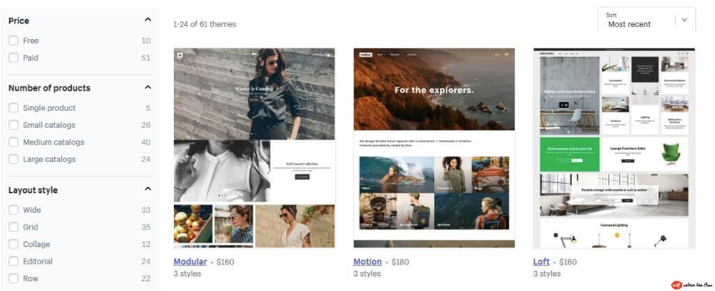 Shopify selection of themes