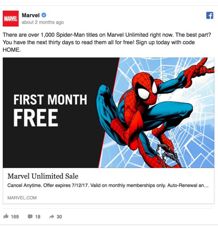 Marvel facebook ad design